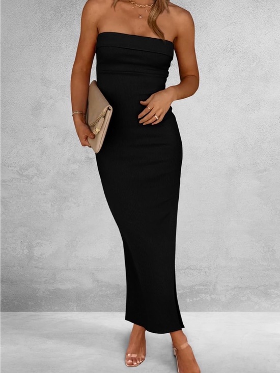PrettyGarden Dresses & Skirts - Classic Strapless Black Ribbed Maxi Dress
